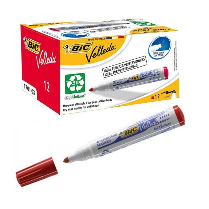 BIC VELLEDA Marqueur Effaçable BLEU – Paquet De 12 